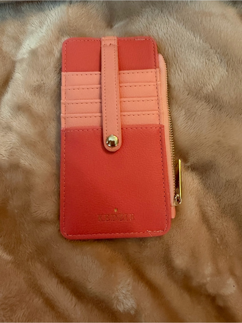 KEDZIE Coral-Pink Card Wallet with Zipper